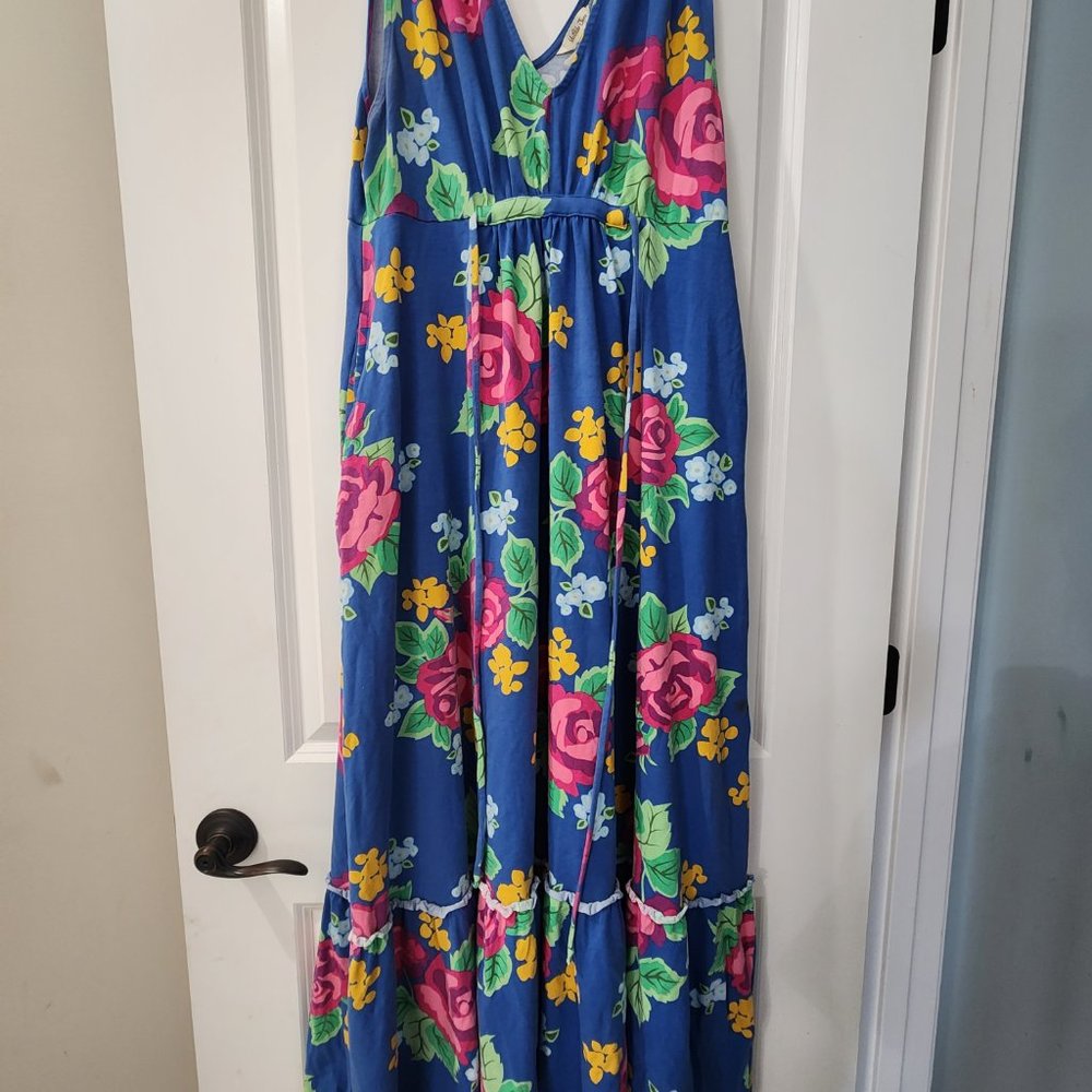 Matilda Jane Blue Floral Maxi Dress with Pink & Yellow Roses - Picture 2 of 5